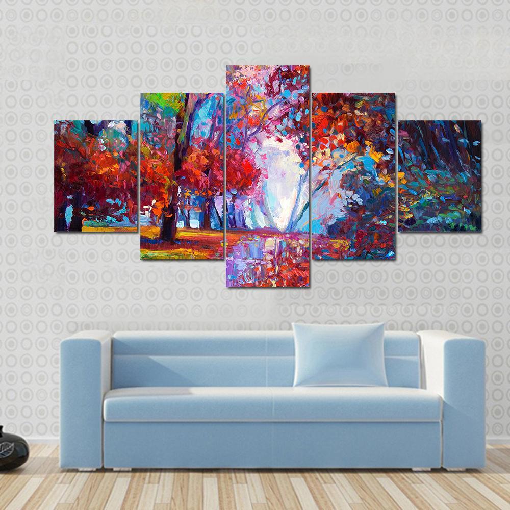 Oil Painting Showing Autumn Forest – Abstract Nature Canvas Wall Art