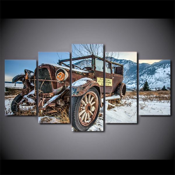 Old Broken Car Jalopy Hd – Automative Canvas Wall Art