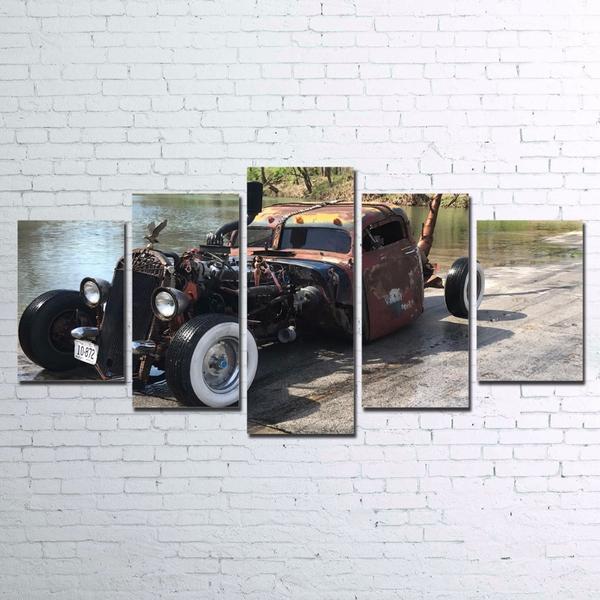 Old Hot Rod Rat Rod Patina Distressed Car – Automative Canvas Wall Art