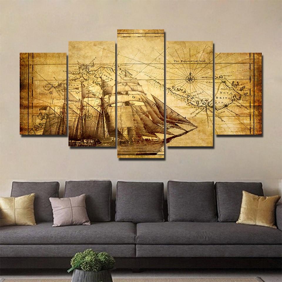 Old Map Retro – Abstract Canvas Wall Art
