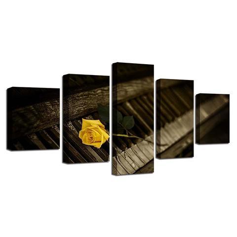 Old Piano With A Yellow Rose – Music Canvas Wall Art