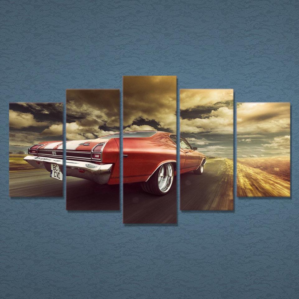Old School Vintage Red Ca – Automative Canvas Wall Art