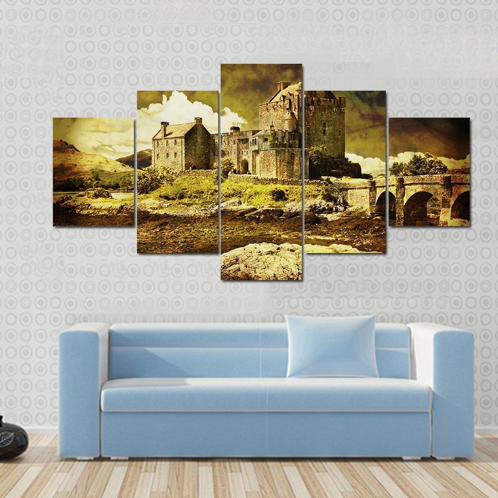 Old Scottish Castle In Distressed Vintage Style – Nature Canvas Wall Art