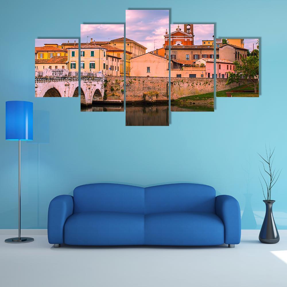 Old Town Rimini With Bridge In The Morning – Nature Canvas Wall Art