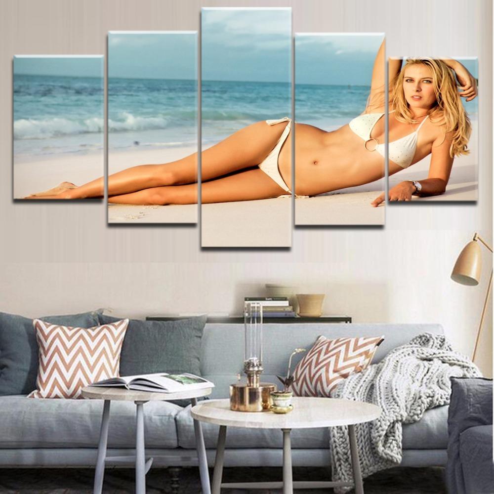 On The Beach Sexy Maria Sharapova Bikini Beauty Abstract Canvas Wall Art
