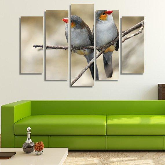 Orange Cheeked Birds Perched On A Twig – Animal Canvas Wall Art