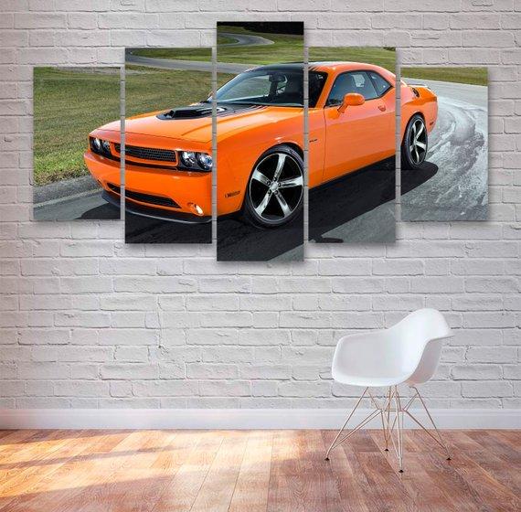 Orange Dodge Challenger Muscle Car – Automative Canvas Wall Art