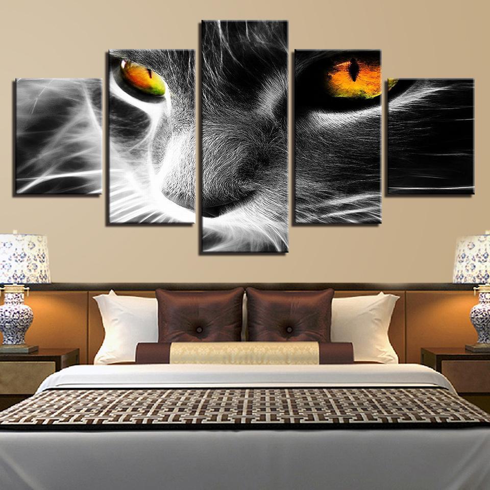 Orange Eyes Grey Cat – Abstract Animal Canvas Wall Art
