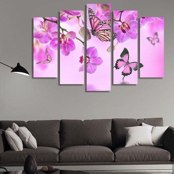 Orchids With Butterflies 02 – Nature Canvas Wall Art