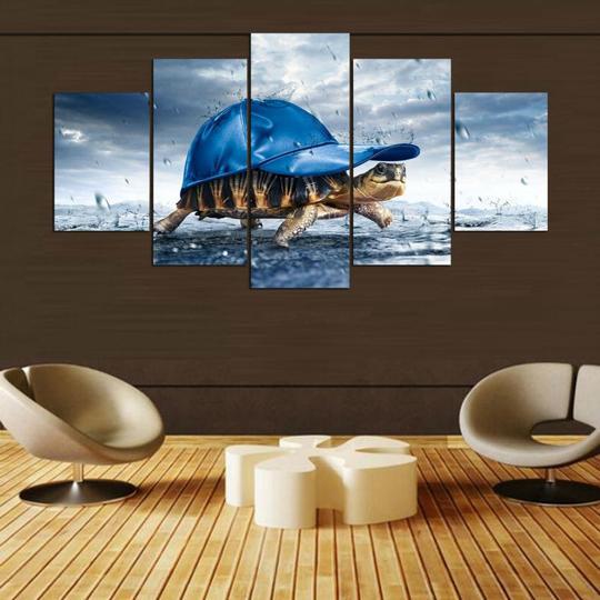 Ornate Box Turtle Wearing Ball Cap – Animal Canvas Wall Art