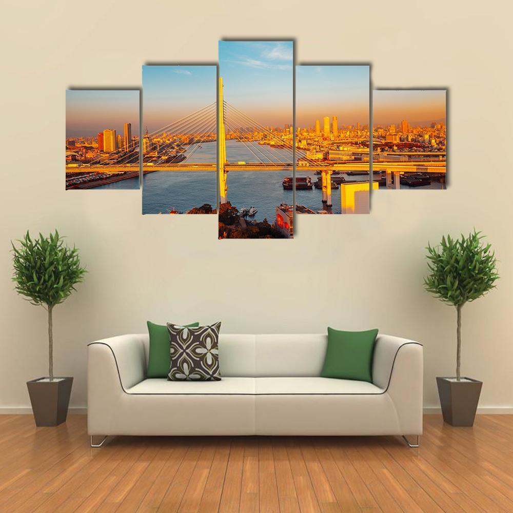 Osaka Port With Bridge And Cityscape – Nature Canvas Wall Art