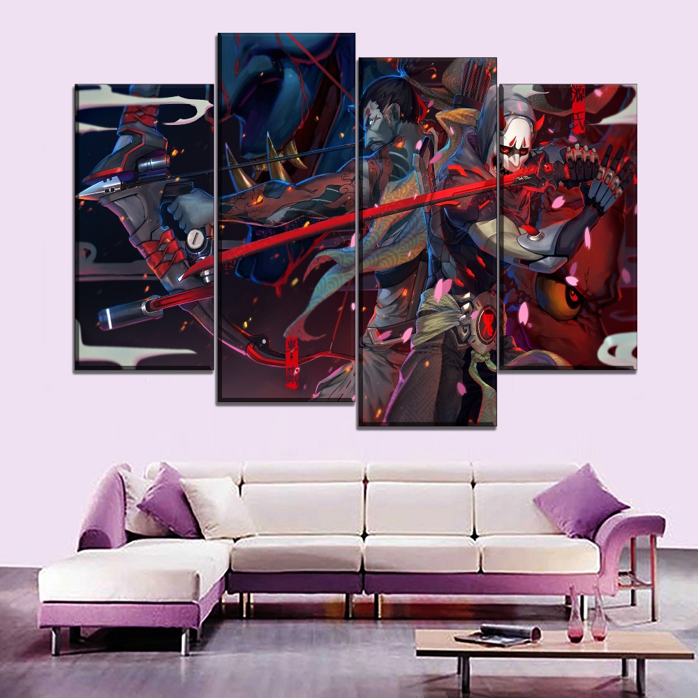 Overwatch Genji And Hanzo Gaming 4 Pieces Canvas Wall Art