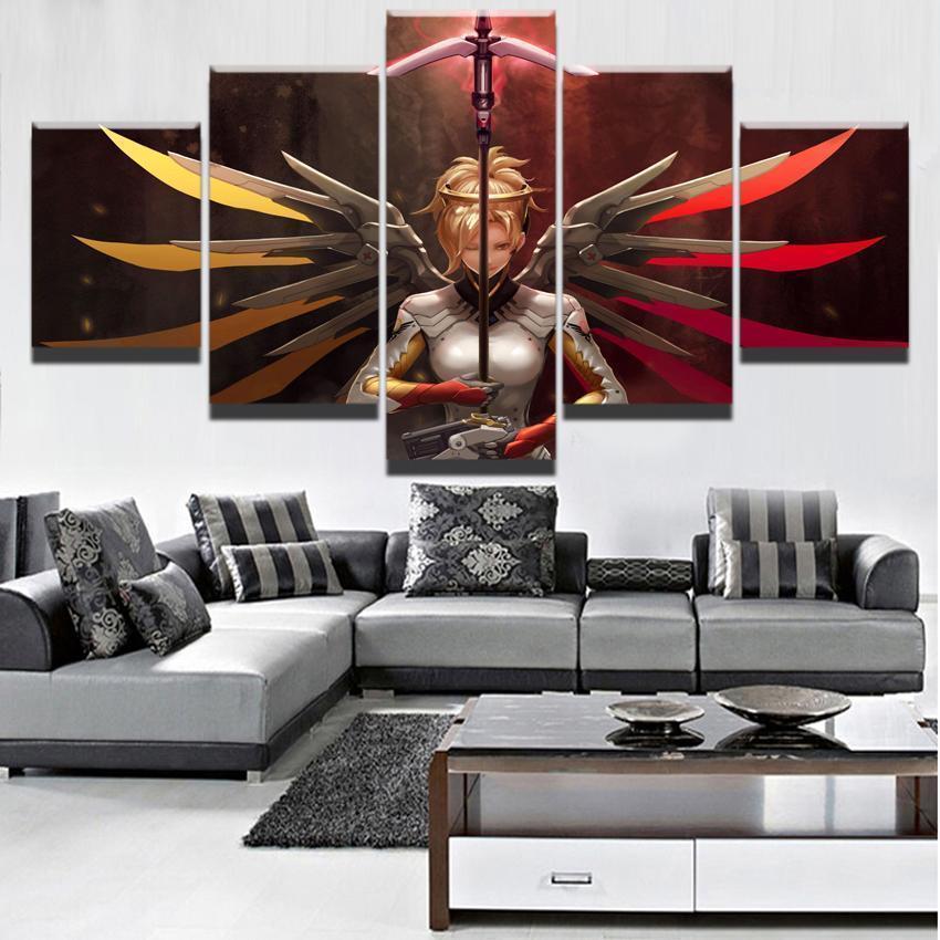 Overwatch Mercy Champion Poster Gaming Canvas Wall Art