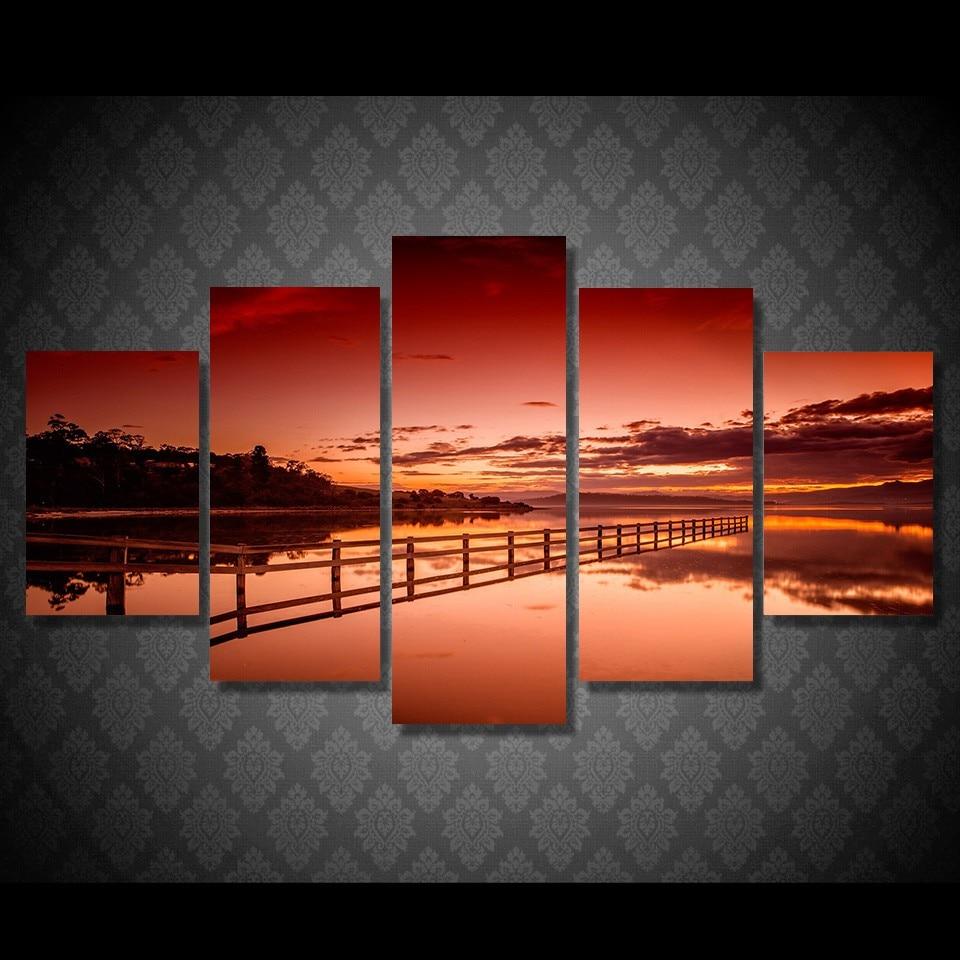 Ozero Gory Nebo Zakat Priroda Nature Canvas Wall Art