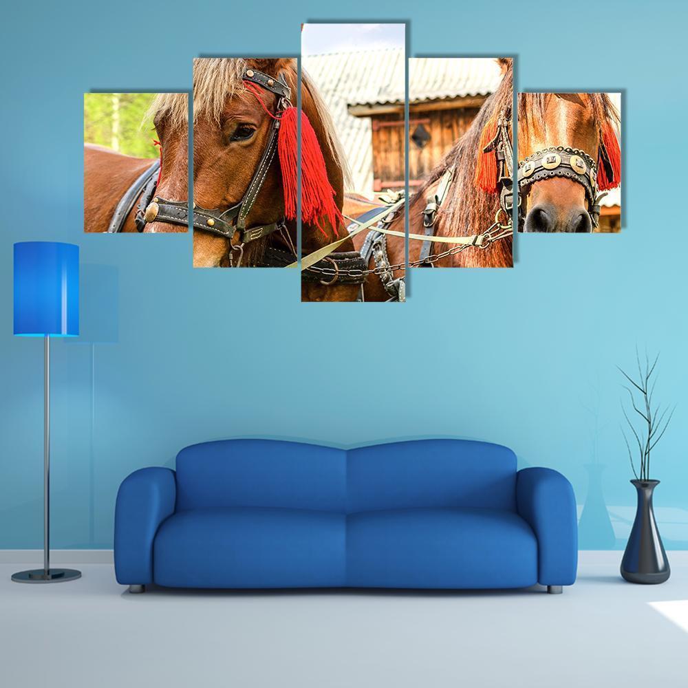 Pair Of Brown Horses Heads – Animal Canvas Wall Art