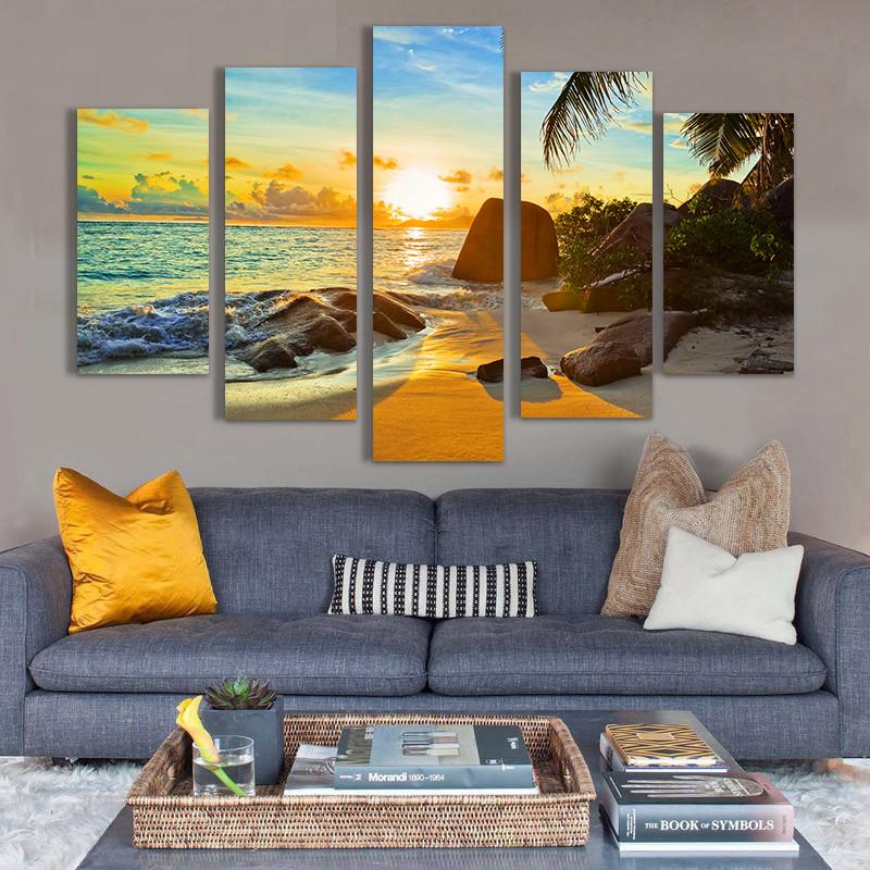 Palm Beach With Sunset – Nature Canvas Wall Art