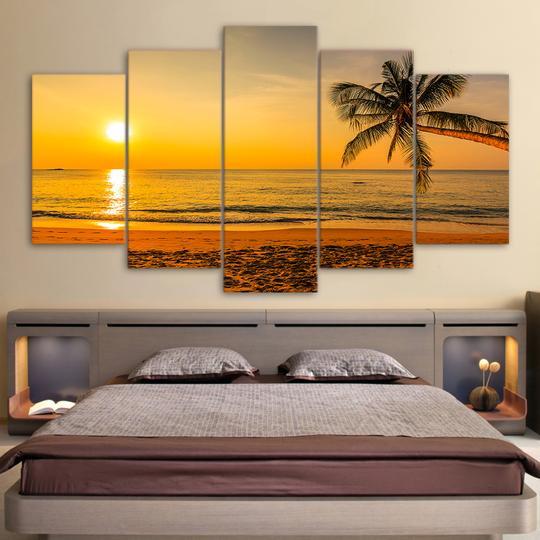 Palm Tree Beach Sunset – Space Canvas Wall Art