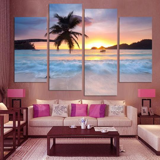 Palm Tree On The Beach At Sunset – Ocean Canvas Wall Art