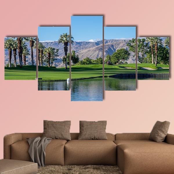 Palms Reflecting In Water On A Golf Course – Nature Canvas Wall Art