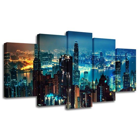 Panorama Of Evening Hong Kong – Nature Canvas Wall Art