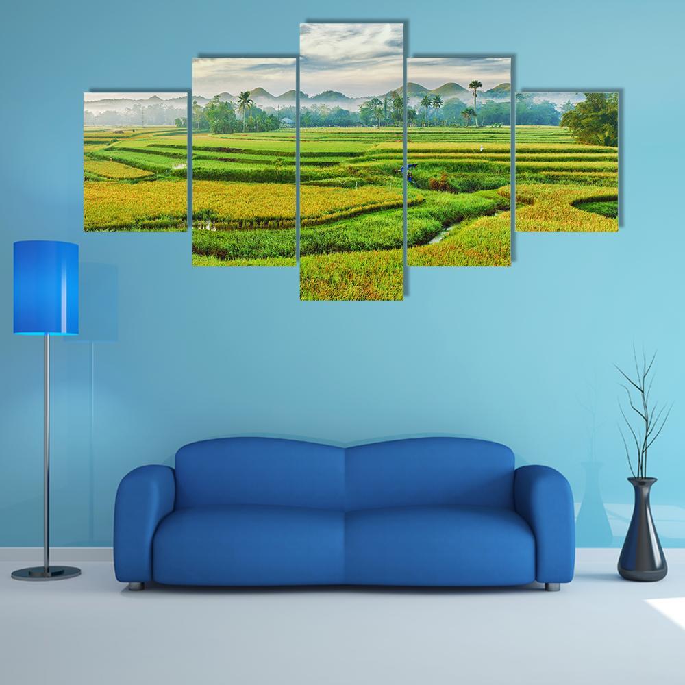 Panorama Of The Paddy Rice Field – Nature Canvas Wall Art