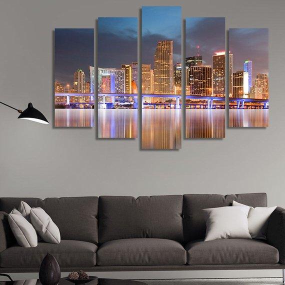 Panoramic Skyline Of Miami Florida 02 – Nature Canvas Wall Art