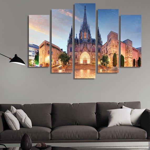 Panoramic View Of The Cathedral Of Barcelona – Nature Canvas Wall Art
