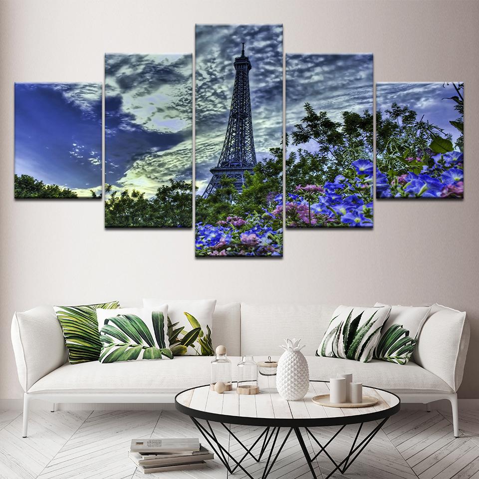Paris Tower Blue Sky Flowers – Nature Canvas Wall Art