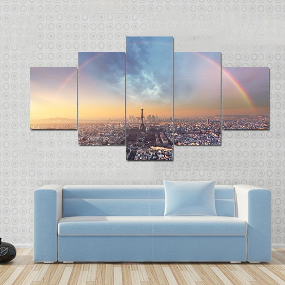 Paris With Rainbow – Skyline – Nature Canvas Wall Art