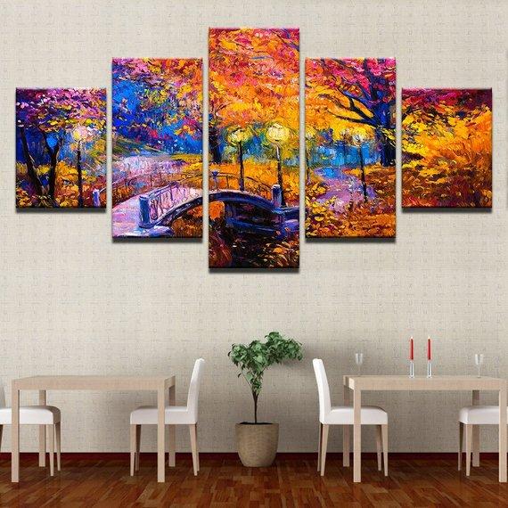 Park Night View Colorful Trees – Nature Canvas Wall Art