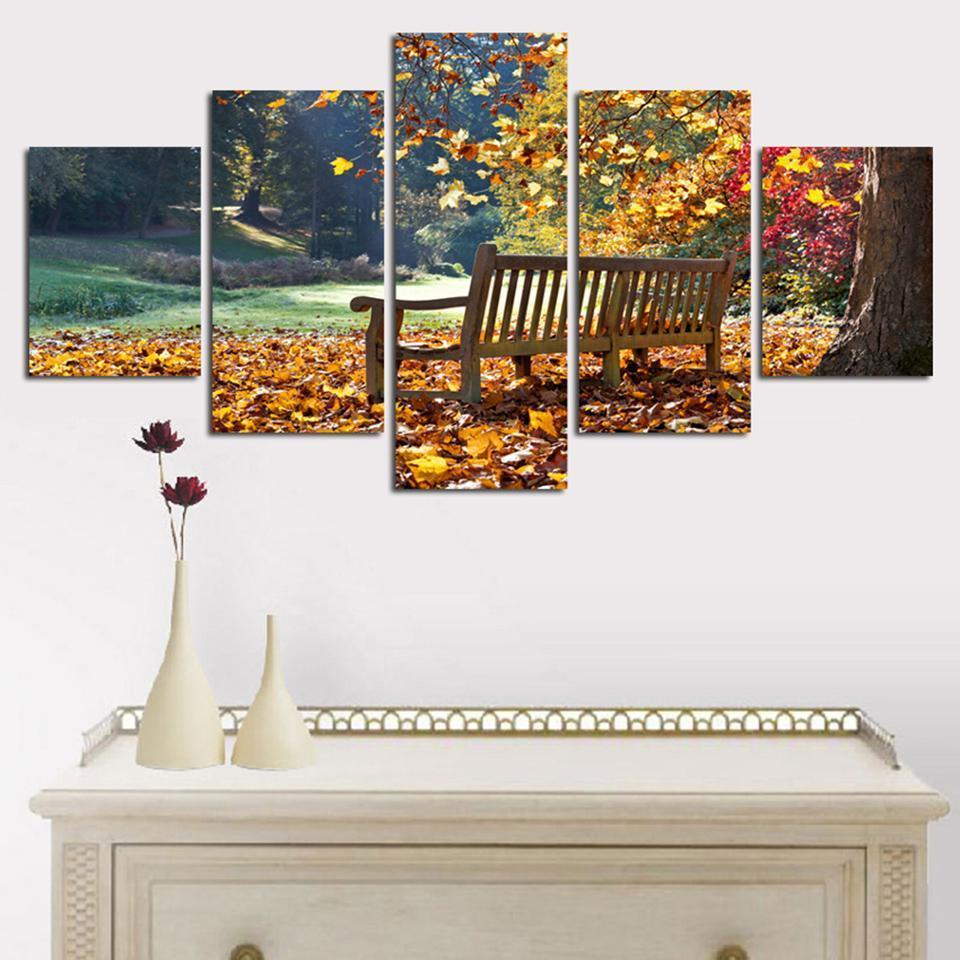 Park Tree Long Stools Landscape – Nature Canvas Wall Art