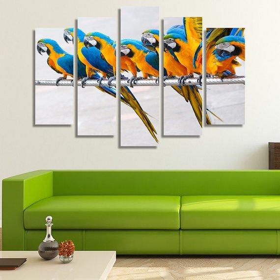 Parrots Standing In A Row – Animal Canvas Wall Art
