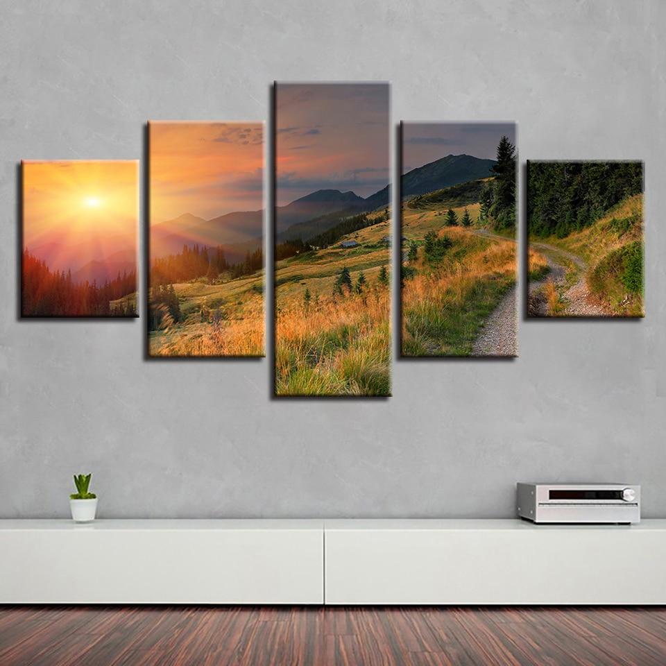 Path Mountain Forest Sunshine – Nature Canvas Wall Art