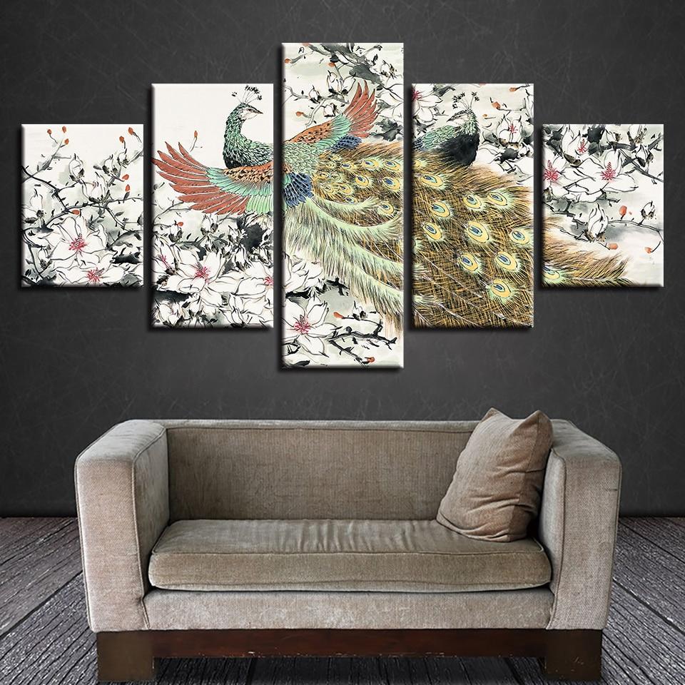 Peacocks And Flower – Nature Canvas Wall Art