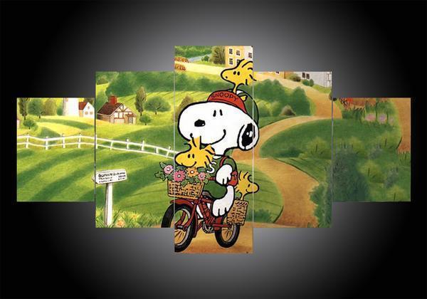Peanuts – Snoopy Riding Bicycle Cartoon Canvas Wall Art
