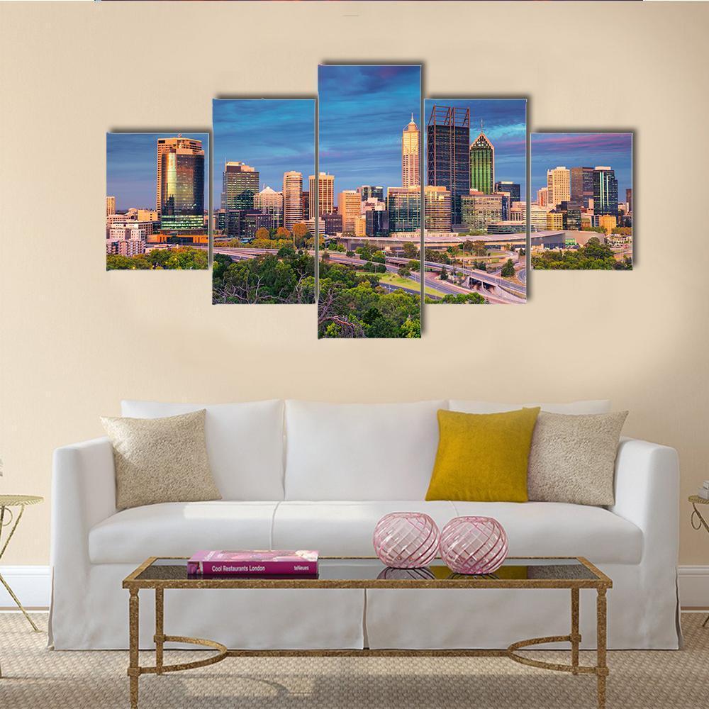 Perth Skyline During Sunset Nature Canvas Wall Art