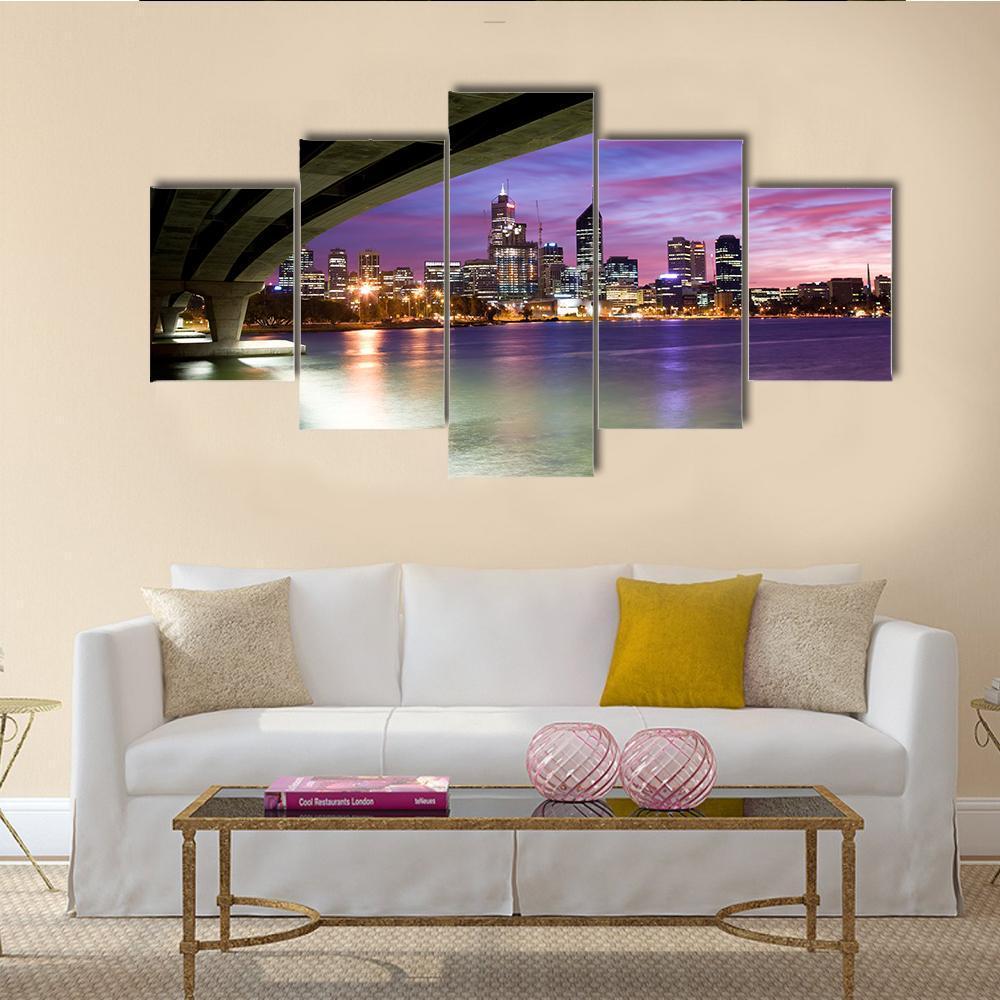 Perth Viewed On Glorious Morning With Narrows Bridge – Nature Canvas Wall Art