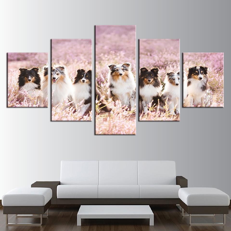 Pet Dogs In Flowers – Animal Canvas Wall Art