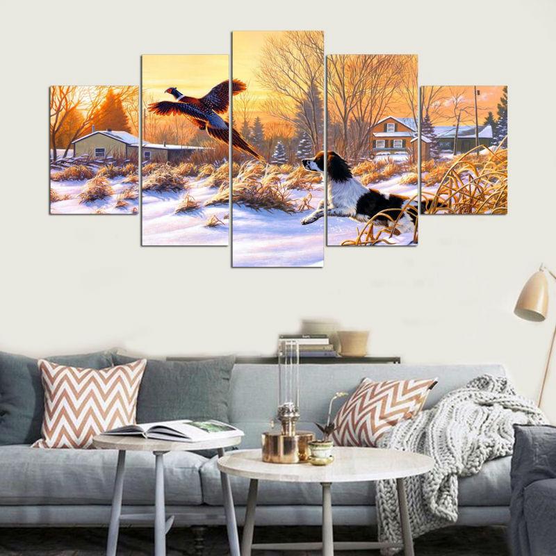 Pheasant Dog Hunting Winter – Animal Canvas Wall Art