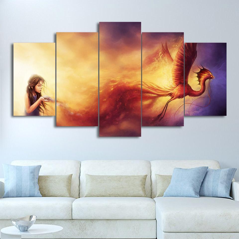 Phoenix And Little Girl Artistic Figures – Abstract Canvas Wall Art