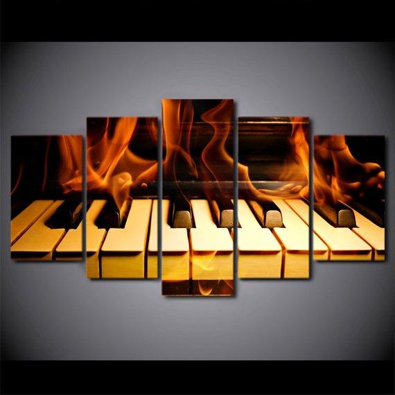 Piano Fire Fiery Piano – Abstract Canvas Wall Art
