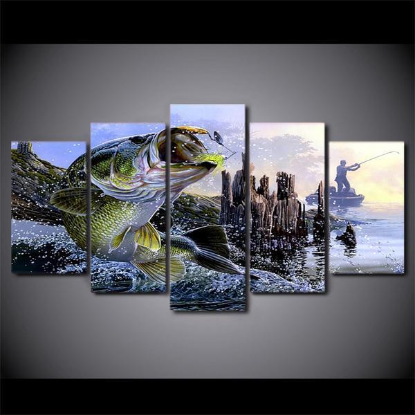 Piece Large Mouth Bass Fishing Fish – Abstract Canvas Wall Art