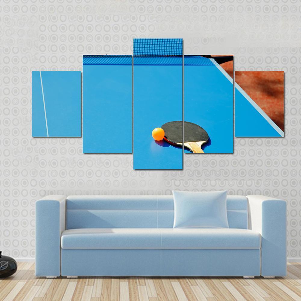 Ping Pong Ball With Paddle On Tennis Table – Sport Canvas Wall Art