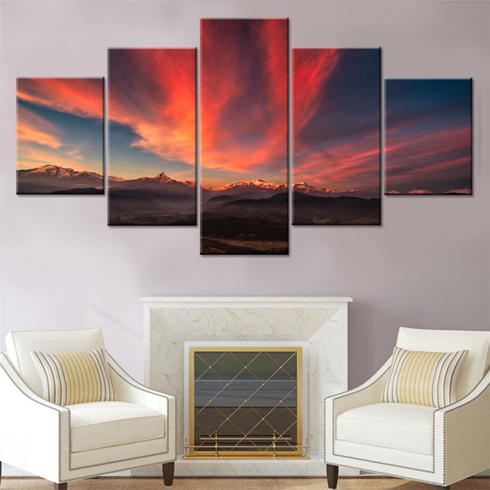 Pink Clouds And Mountain – Nature Canvas Wall Art