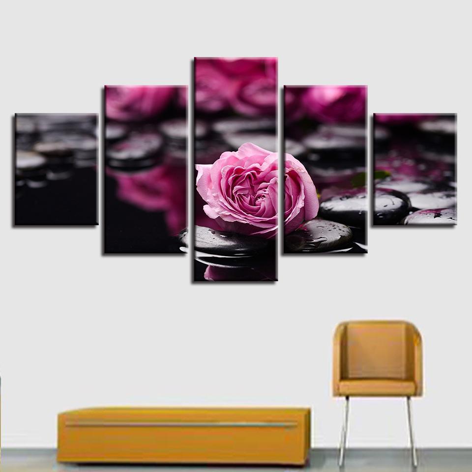Pink Flowers Stone – Nature Canvas Wall Art