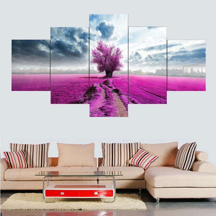 Pink Lavender Flowers And Tree – Nature Canvas Wall Art