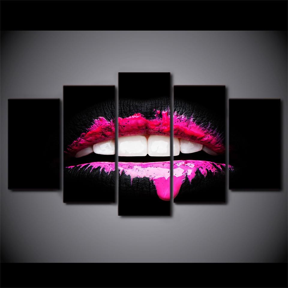 Pink Lips Girl Style – Abstract Canvas Wall Art