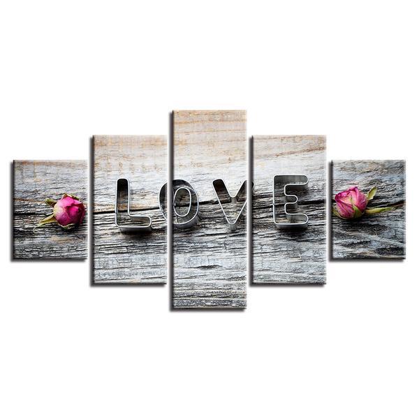Pink Rose Flower And Love Wood – Abstract Canvas Wall Art