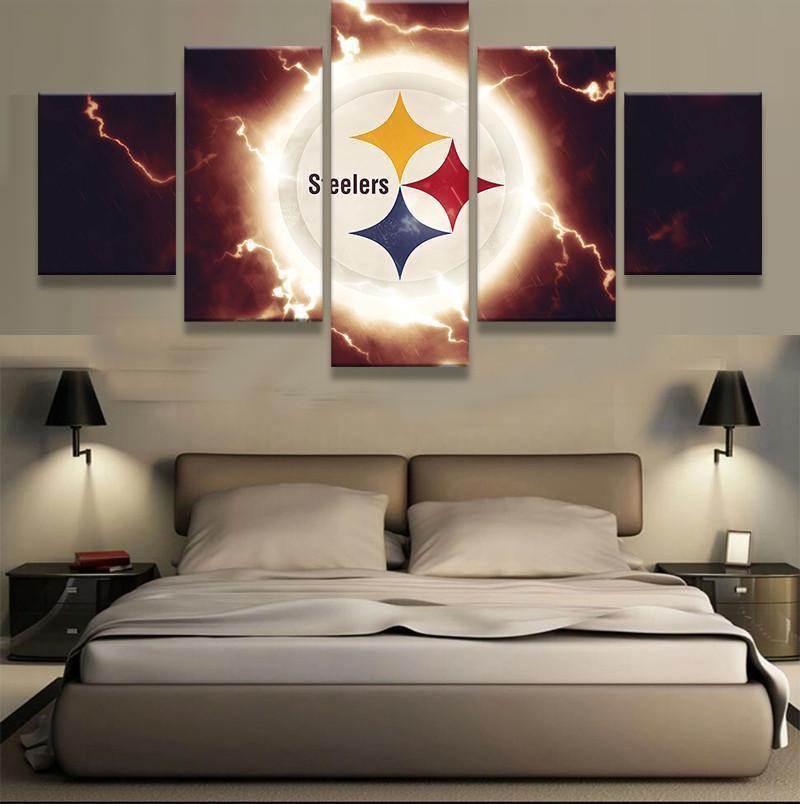 Pittsburgh Steelers Thunder Logo Football – Canvas Wall Art