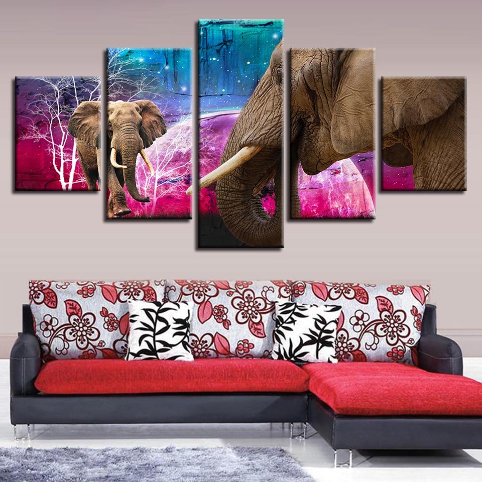 Planet Abstract And Elephant Night – Animal Canvas Wall Art